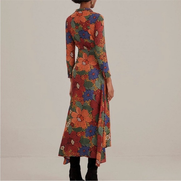 Farm Rio - Black Stitched Flowers V Neck Maxi Dress (XS) - Picture 2 of 5